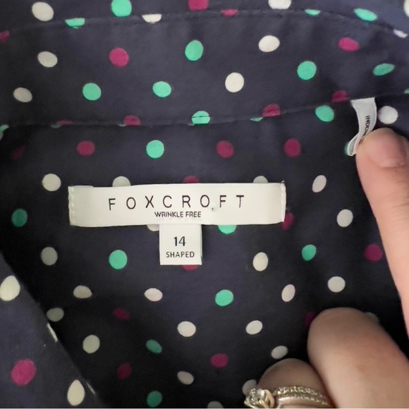 Foxcroft Multicolor Polka Dot Button Down Shirt 14 Shaped Navy - Picture 9 of 10